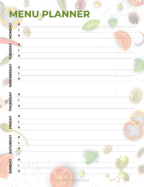 Blank Weekly Meal Menu Planner Template