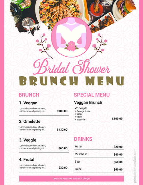 Bridal Shower Brunch Menu Template for MS Word