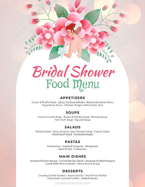 Bridal Shower Food Menu with Floral Design