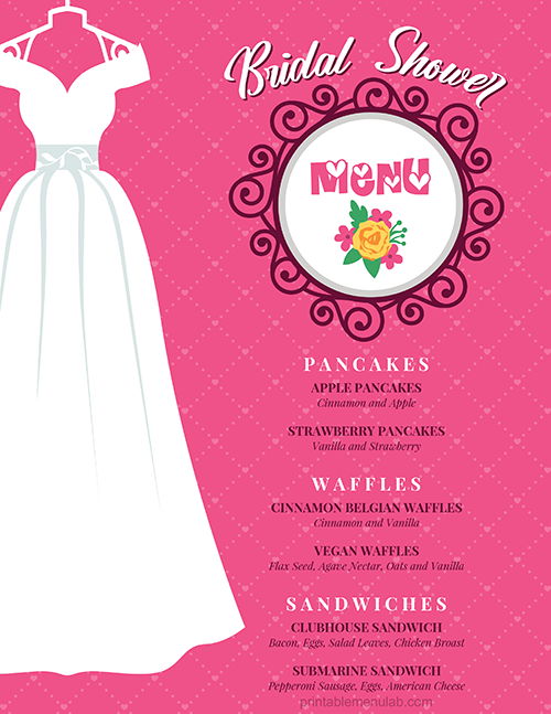 Microsoft Word Bridal Shower Menu with Modern Layout