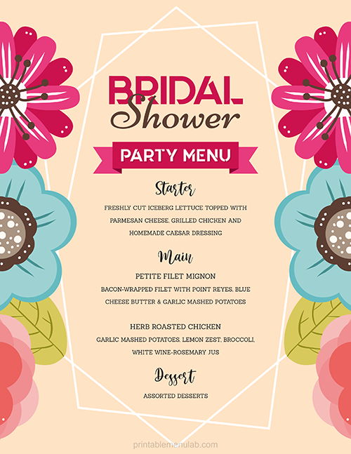 Sizzling MS Word Menu Design for Bridal Shower Party