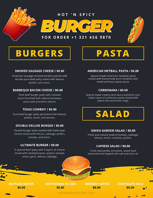 Burger & Fast Food Restaurant Menu Design