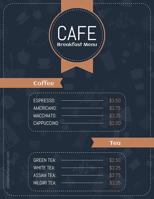 Free Cafe Breakfast Menu Template in Microsoft Word Format