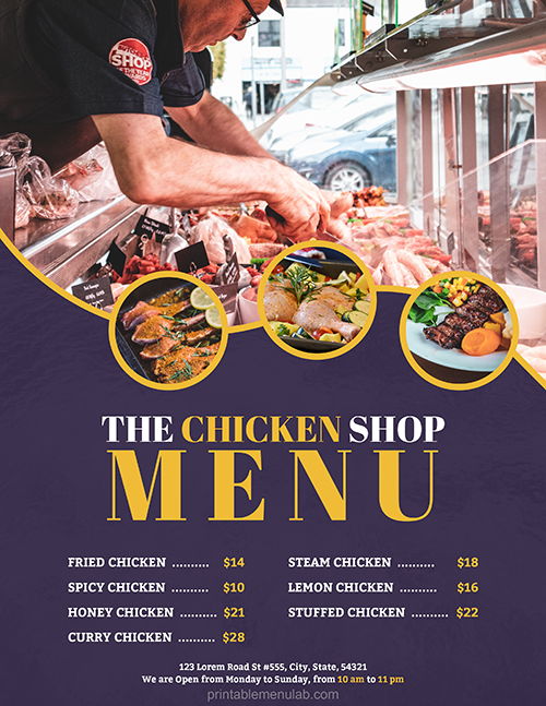 Top Chicken Shop Takeaway Menu Template for MS Word