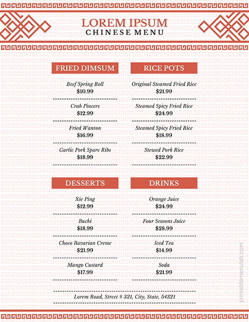 Menu Design for Traditional Chinese Restaurant