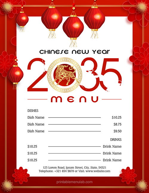 Special Chinese New Year Menu Design Sample - MS Word