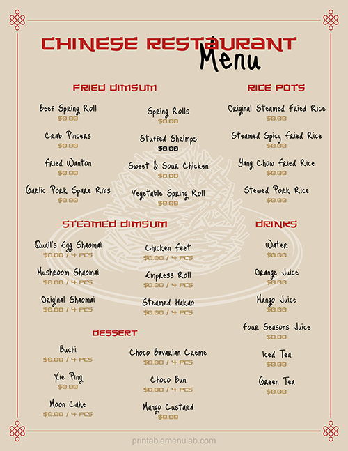 Best MS Word Chinese Restaurant Menu Design