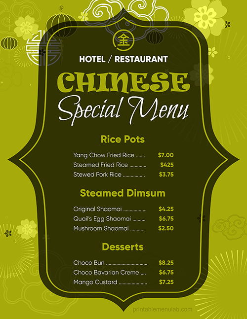 Customizable Chinese Special Food Menu Template in Microsoft Word