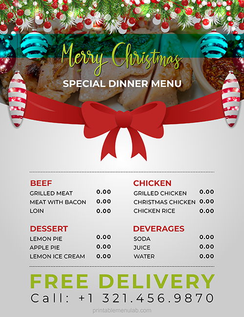 Brilliant Christmas Dinner Menu Template