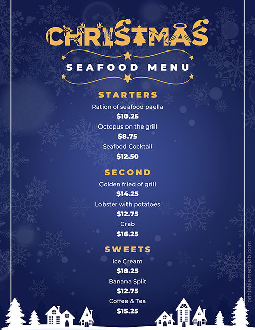 MS Word Christmas Seafood Menu Design Sample