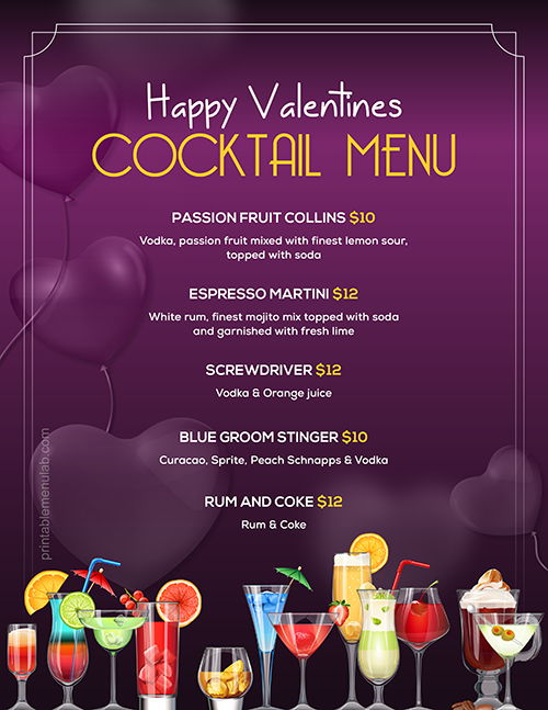 Valentine's Day Cocktail Menu Ideas