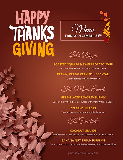 Traditional Thanksgiving Menu Template