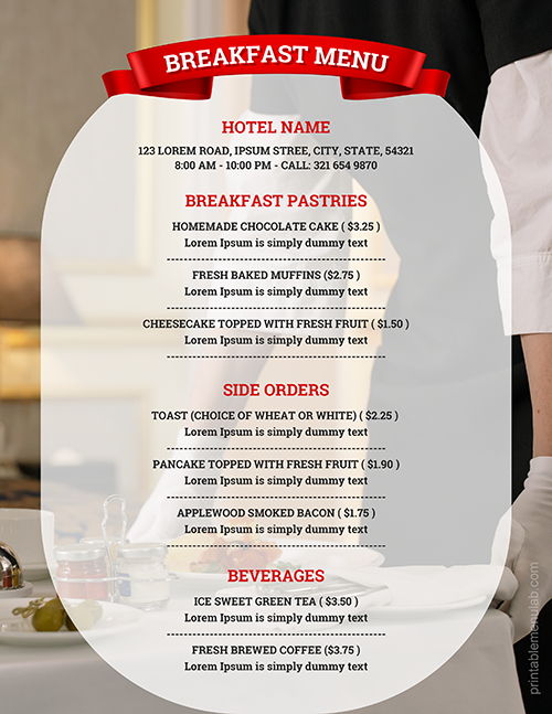 MS Word Hotel Breakfast Menu Format