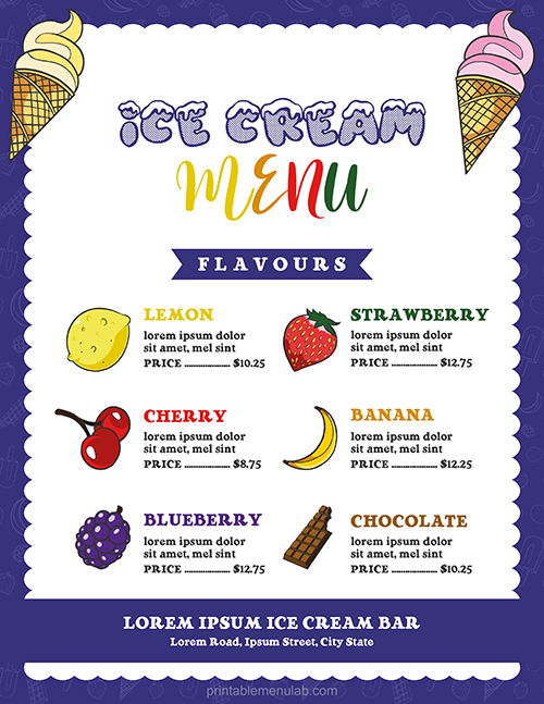 Attention-Grabbing Ice Cream Menu Template for MS Word