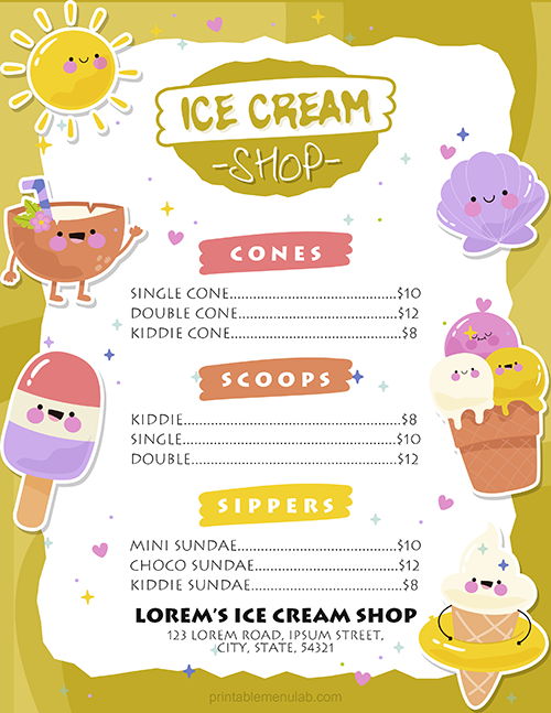 Microsoft Word Ice Cream Menu for any size of Ice Cream Shop