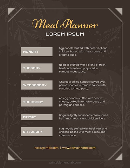 printable weekly meal menu planner template
