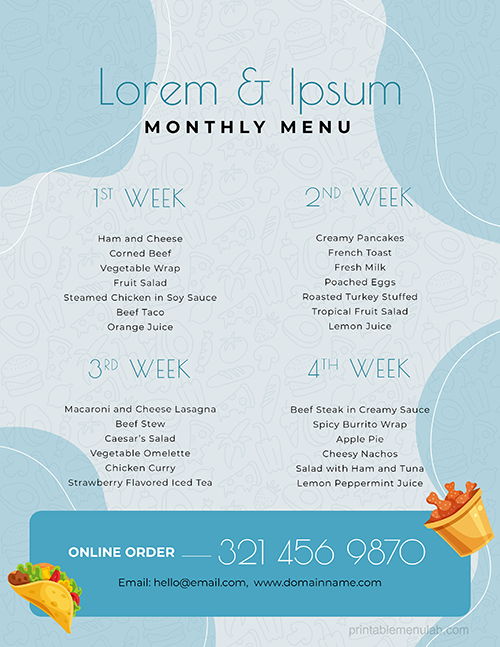 Editable Monthly Meal Menu Planner Template FREE