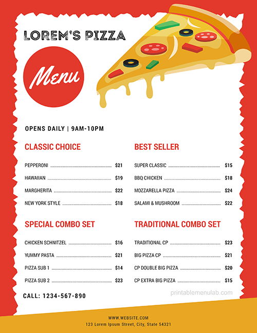 Mouthwatering Pizza Takeaway Menu - Microsoft Word Format