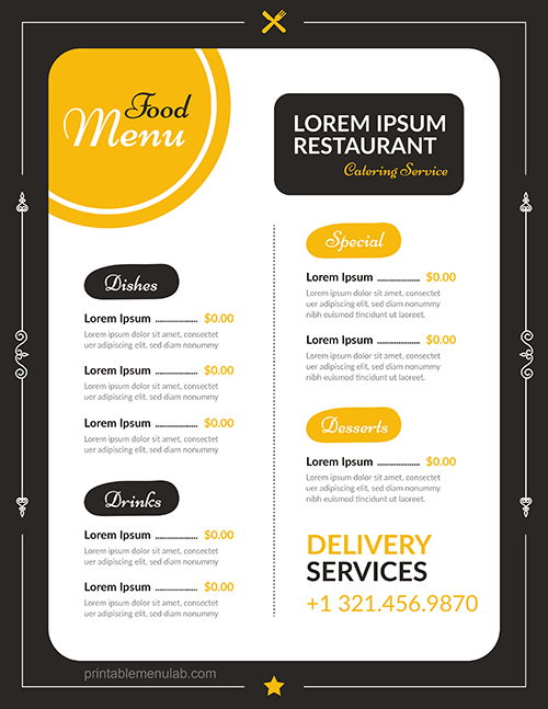 Restaurant Catering Food Menu Design IDEA with Delivery Services