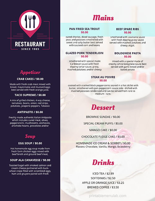 Best Menu Template in MS Word, Suitable for Any Kind of Restaurant