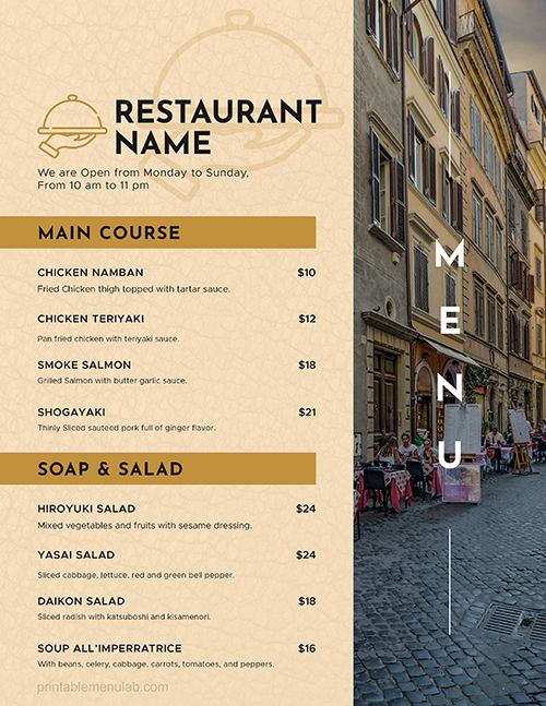 Recommended Simple Restaurant Takeaway Menu Template