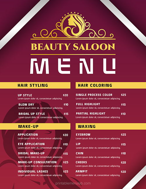 MS Word Salon Price List Menu Template FREE