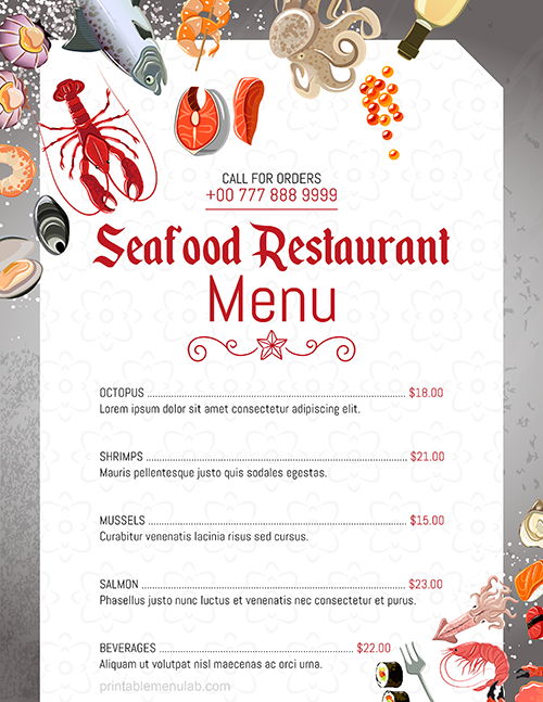 Microsoft Word Seafood Restaurant Menu Design