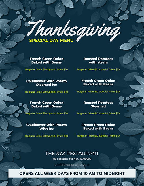 Microsoft Word Classic Thanksgiving Menu Format