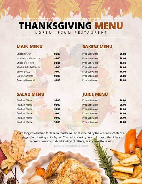 Best Restaurant Thanksgiving Dinner Menu Template