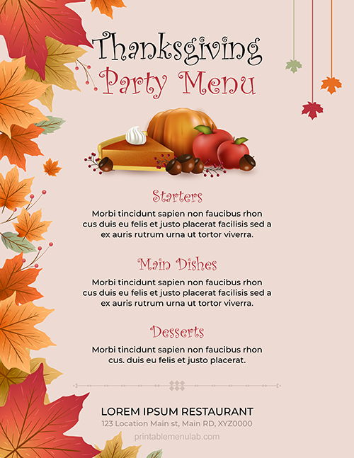 Simple Thanksgiving Dinner Party Menu IDEAS for MS Word