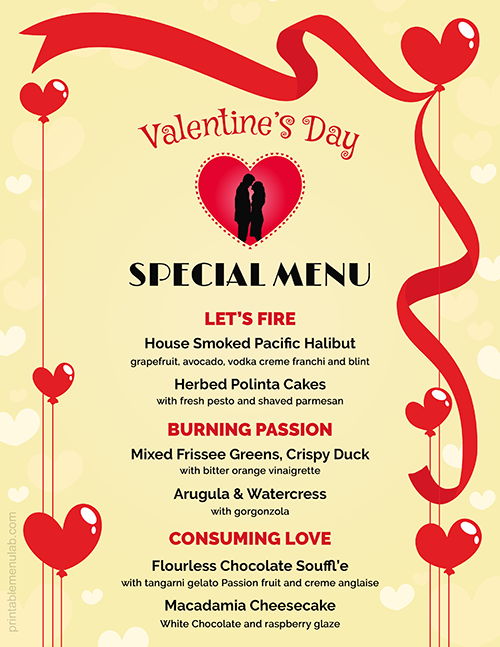 Tasty Valentine's Day Special Menu Template