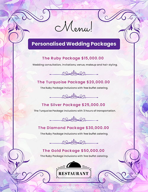 Wedding Banquet Menu Template for MS Word