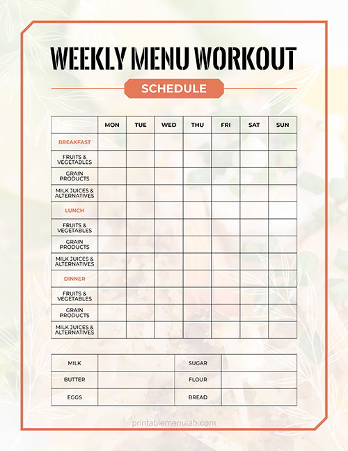 Simple Weekly Workout Menu Schedule Template