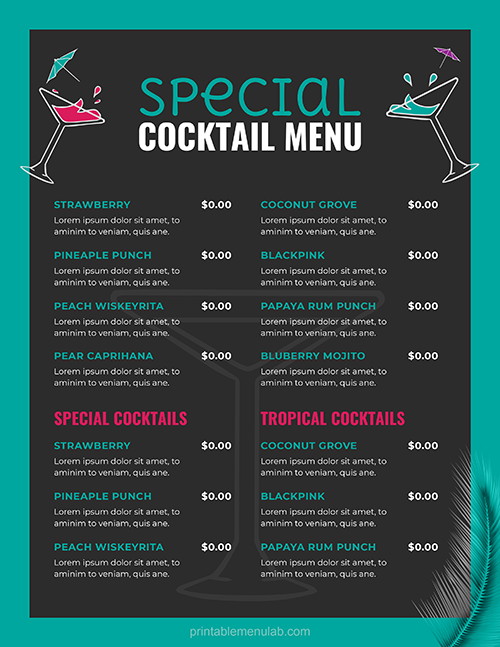 Cocktail Daily Drinks Menu Template