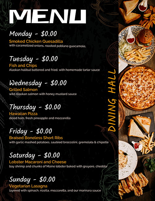 Dining Hall Daily Menu Template