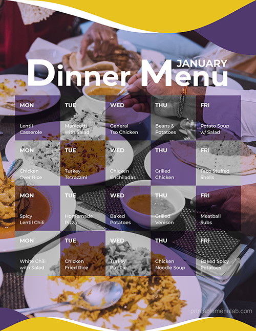 Monthly Dinner Menu Template