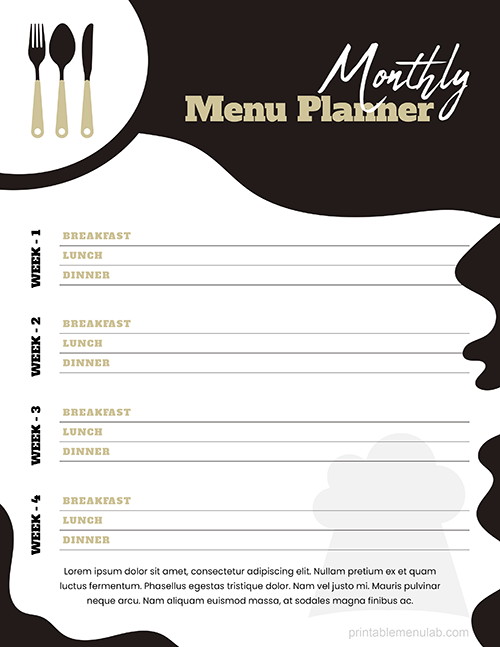 Monthly Menu Planner