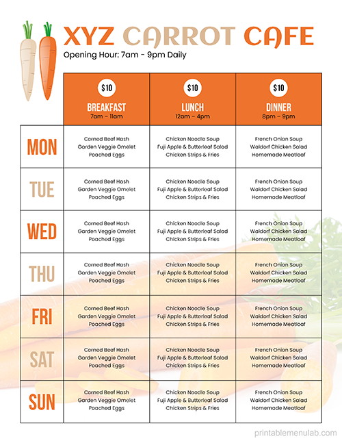 Weekly Carrot Menu