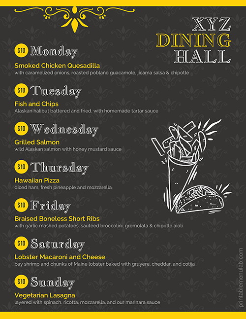 Weekly Dining Hall Menu