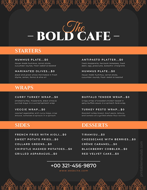 Bold-Cafe Takeout Menu