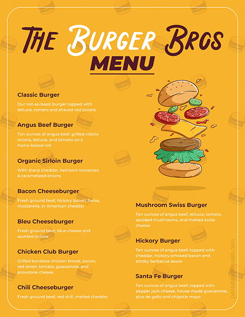 Burger Takeout Menu