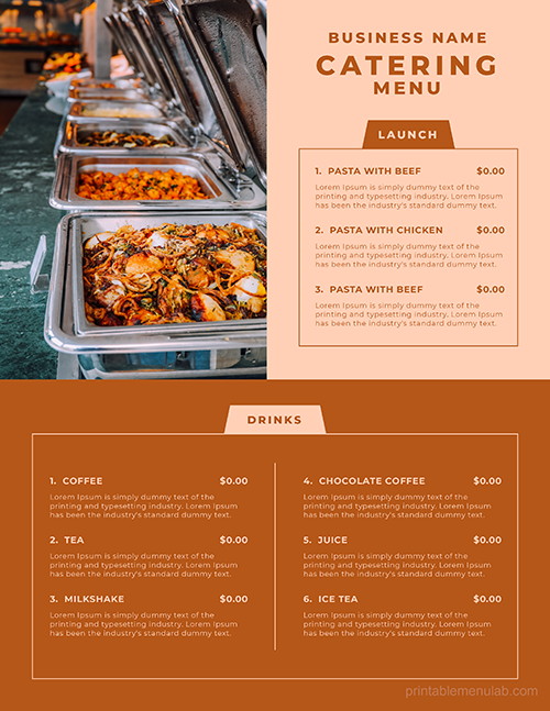 Takeout Menu for a Catering Business