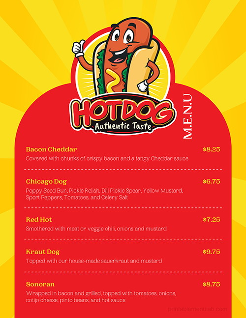 Hotdog Takeout Menu IDEA