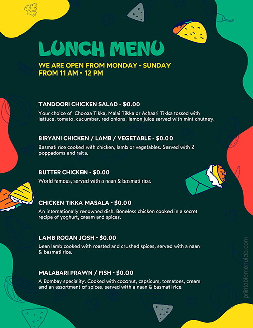 Lunch Takeout Menu