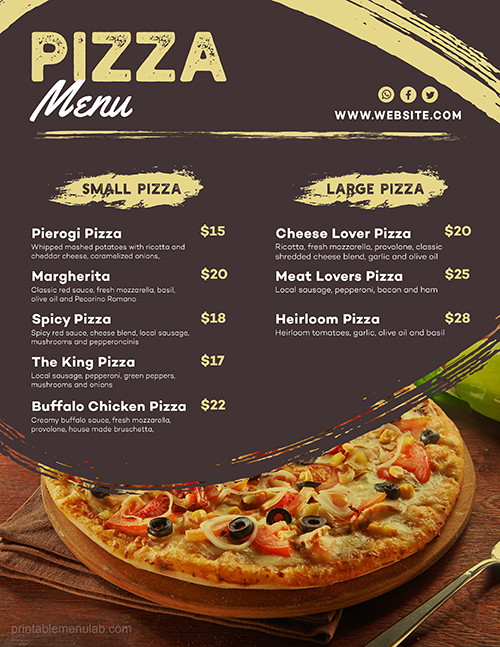 Takeout Menu for a Pizza Shop