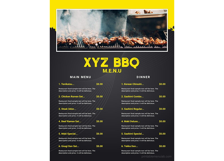Download BBQ Takeout Menu for MS Word