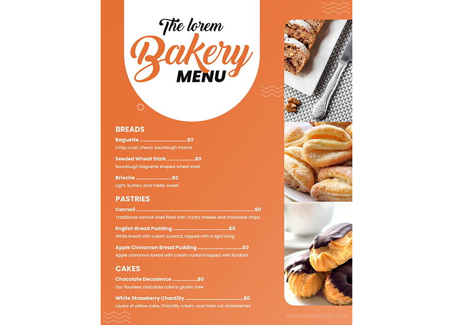 Download Takeout Menu for a Bakery in MS Word