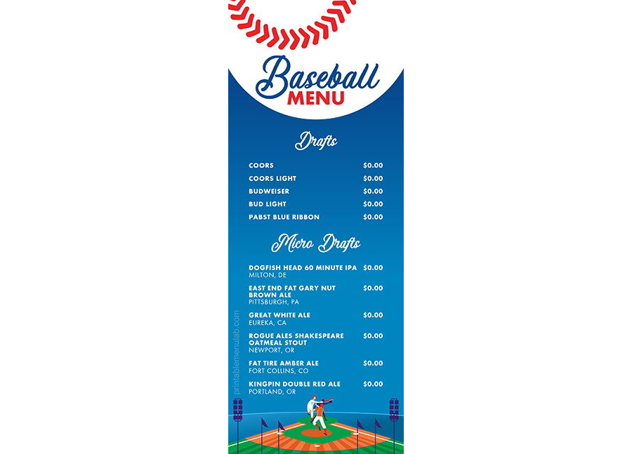 Download Baseball Half-Page Menu for MS Word