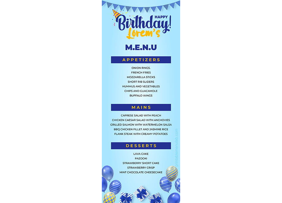 Download Birthday Half-Page Menu for MS Word