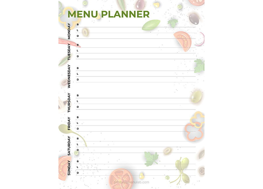 Download Blank Weekly Meal Menu Planner Template